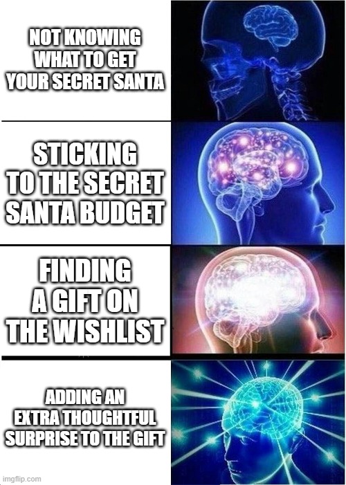 secret santa brain thinking meme