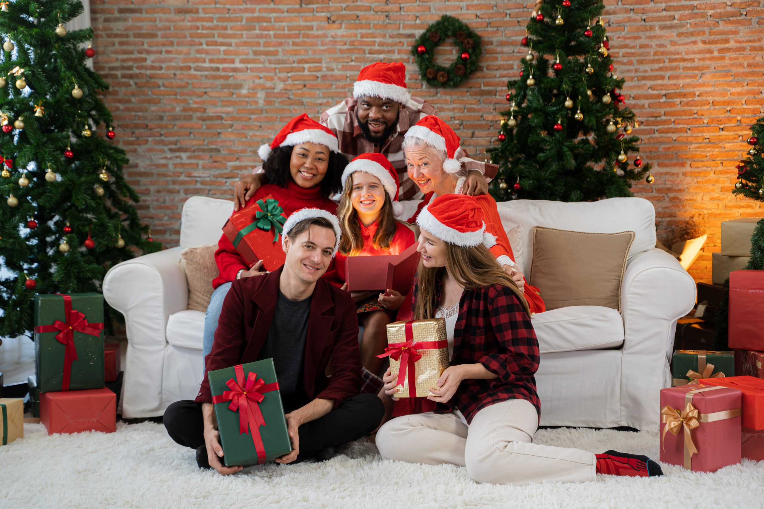 Family having fun together during christmas dinner at home,Celebrating New Year together.