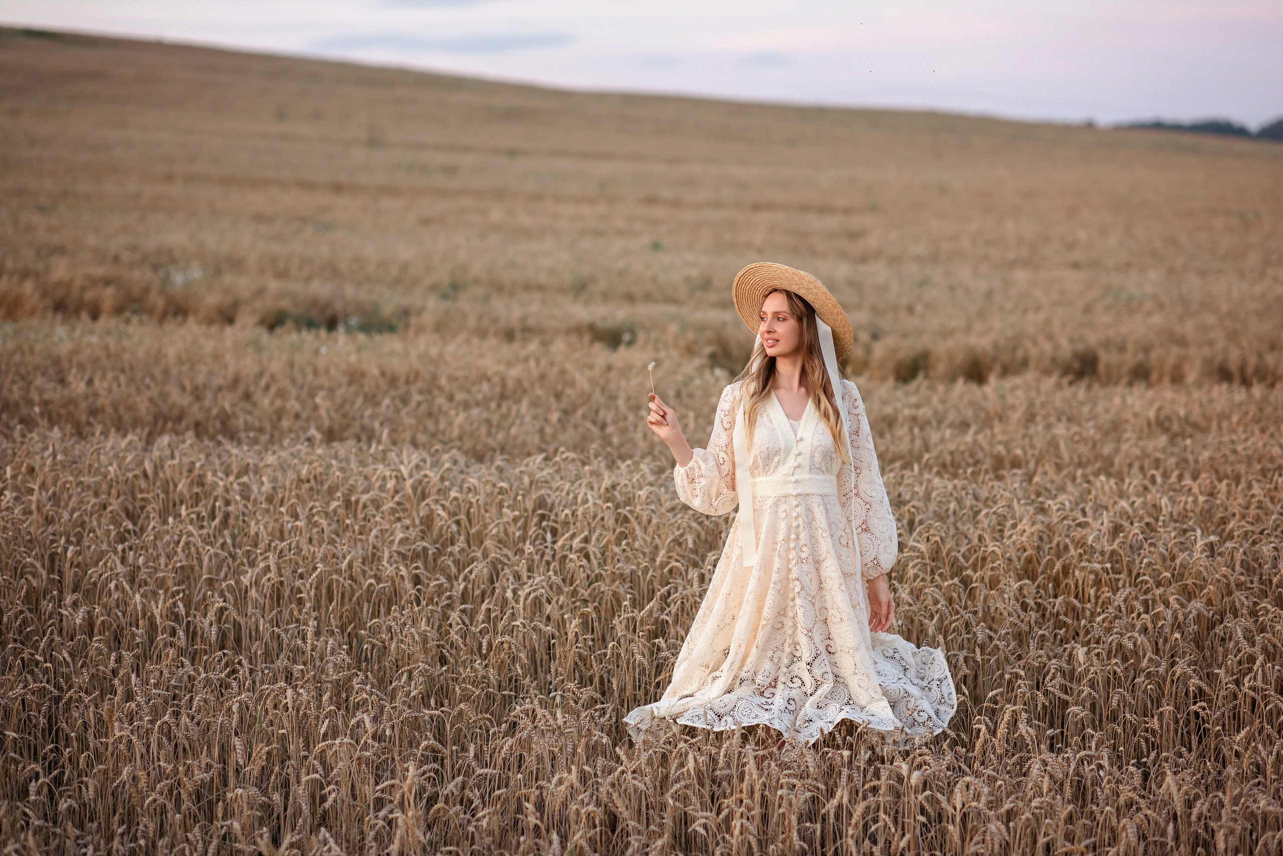 boho wedding dress photo in field