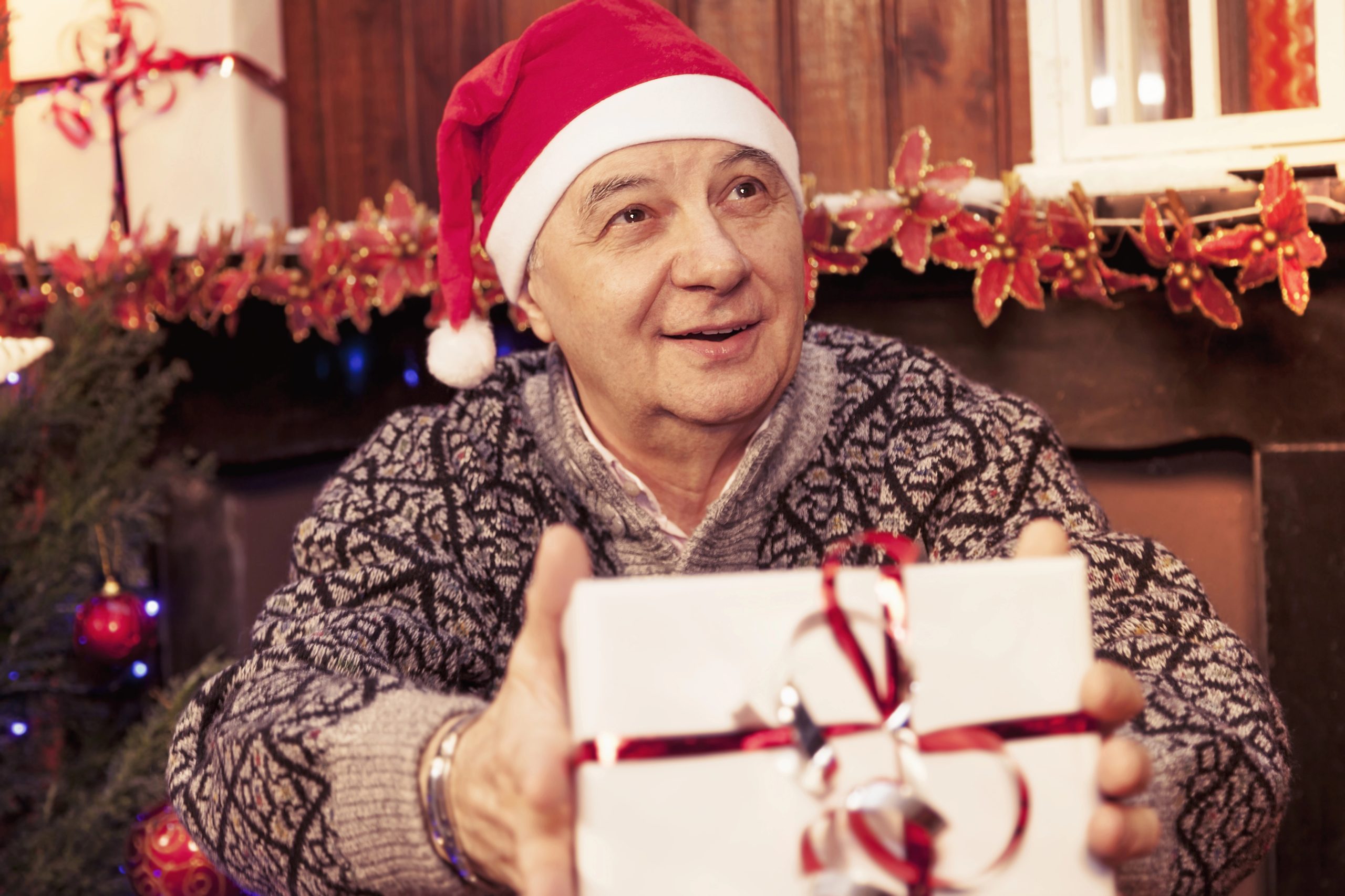 grandpa receiving christmas gift