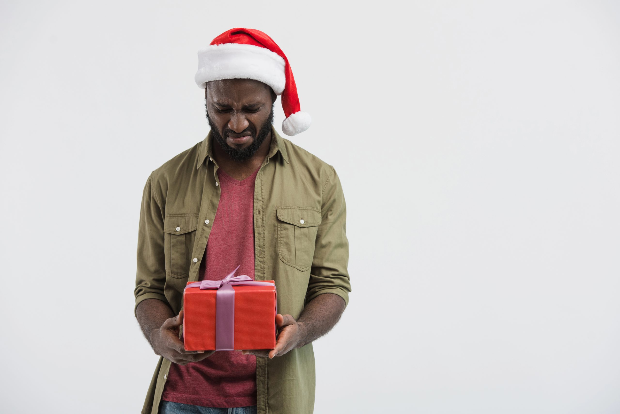 man upset with odd christmas gift
