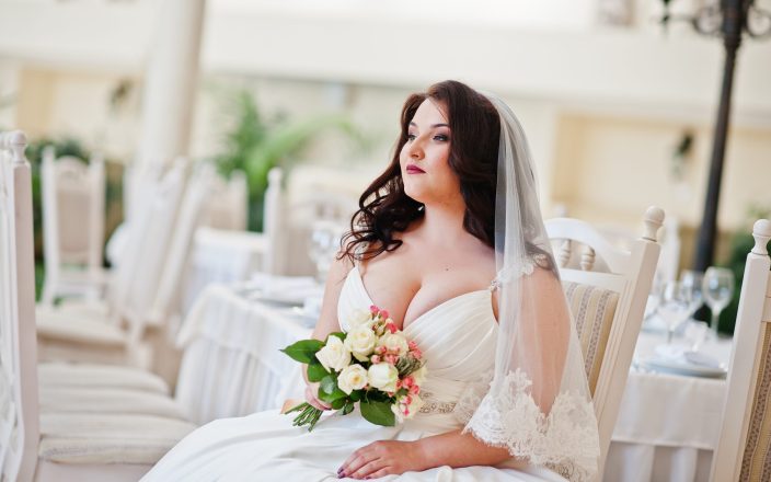 beautiful bride in plus-size wedding dress