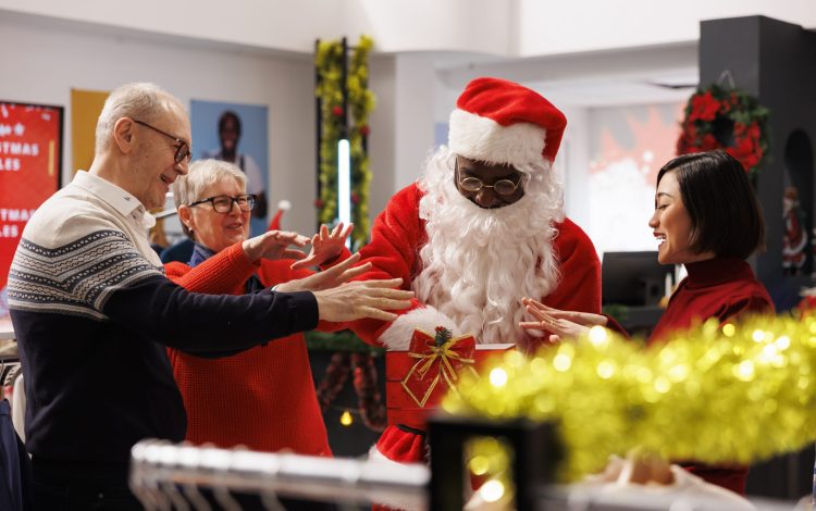 Santa claus employee sharing prizes